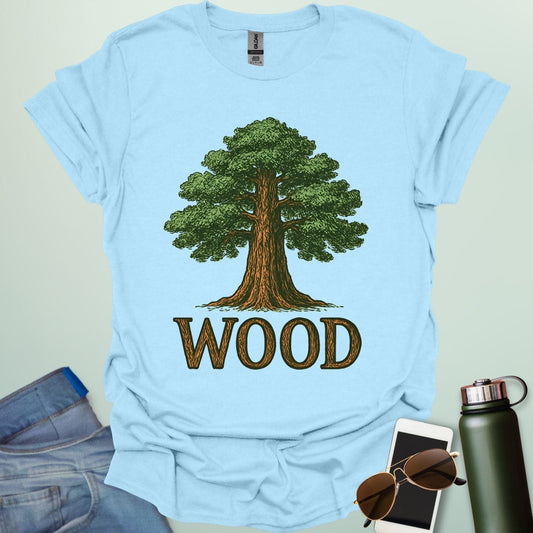 Wood tee with stylized tree / nature motif — perfect for fans of forests, national parks & Taylor Swift.