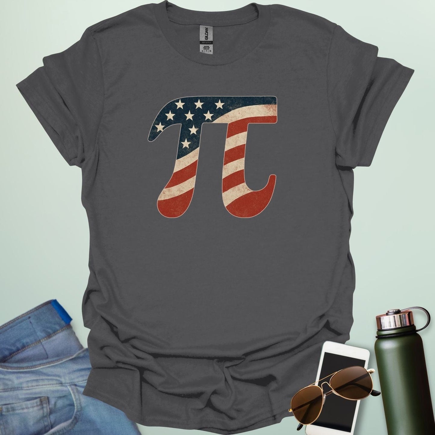 American Pi t-shirt, with the Pi symbol designed in the style of the American flag.