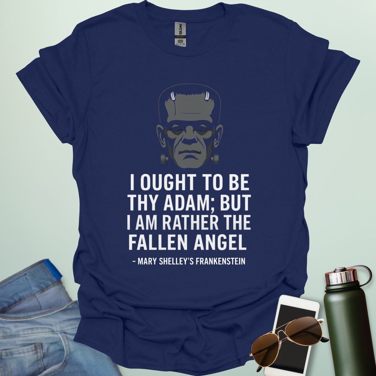 Shelley’s Frankenstein Quote t-shirt featuring a printed quote from Mary Shelley’s Frankenstein — a gothic literature design for readers and horror fans.
