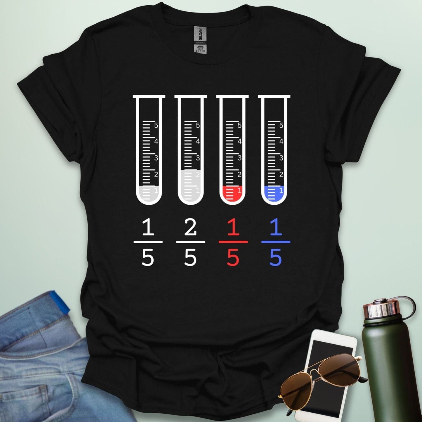 1 Fifth 2 Fifth Red Fifth Blue Fifth t-shirt with math fraction parody design, funny math shirt for teachers, students, and geeks.