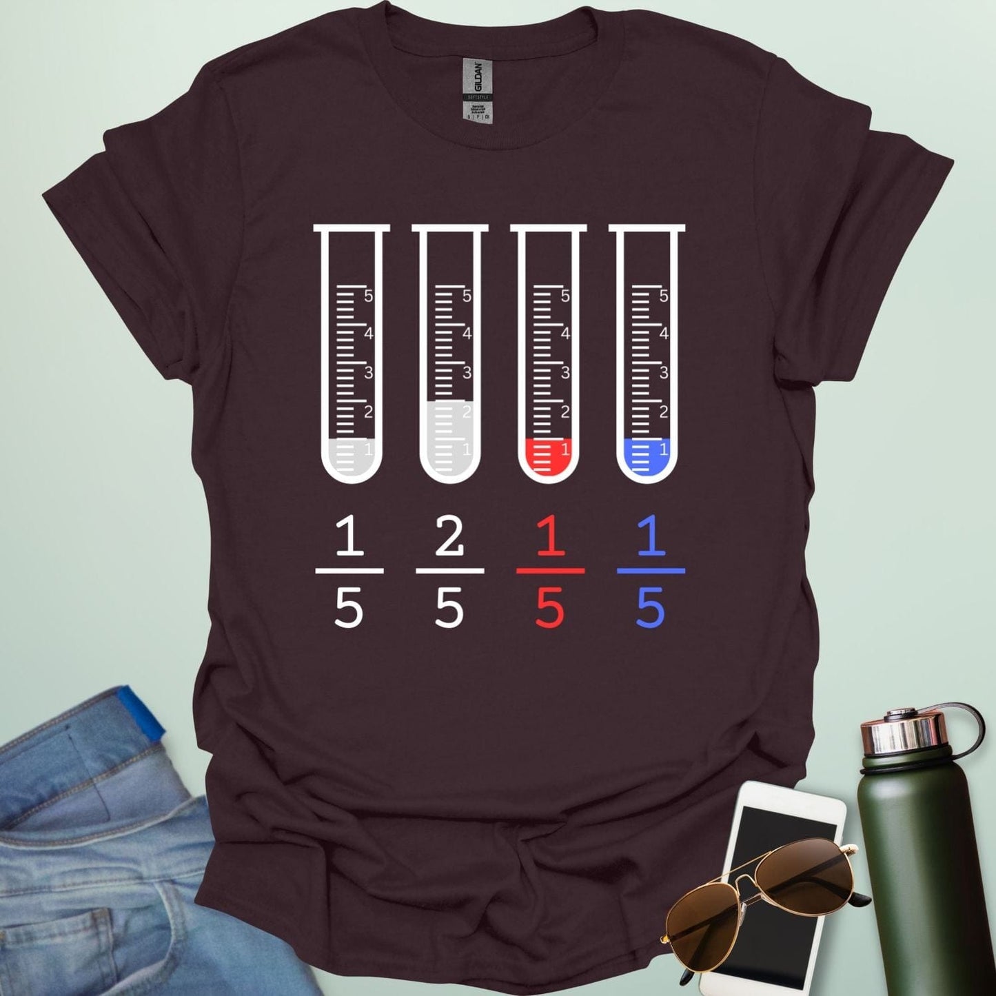 1 Fifth 2 Fifth Red Fifth Blue Fifth t-shirt with math fraction parody design, funny math shirt for teachers, students, and geeks.