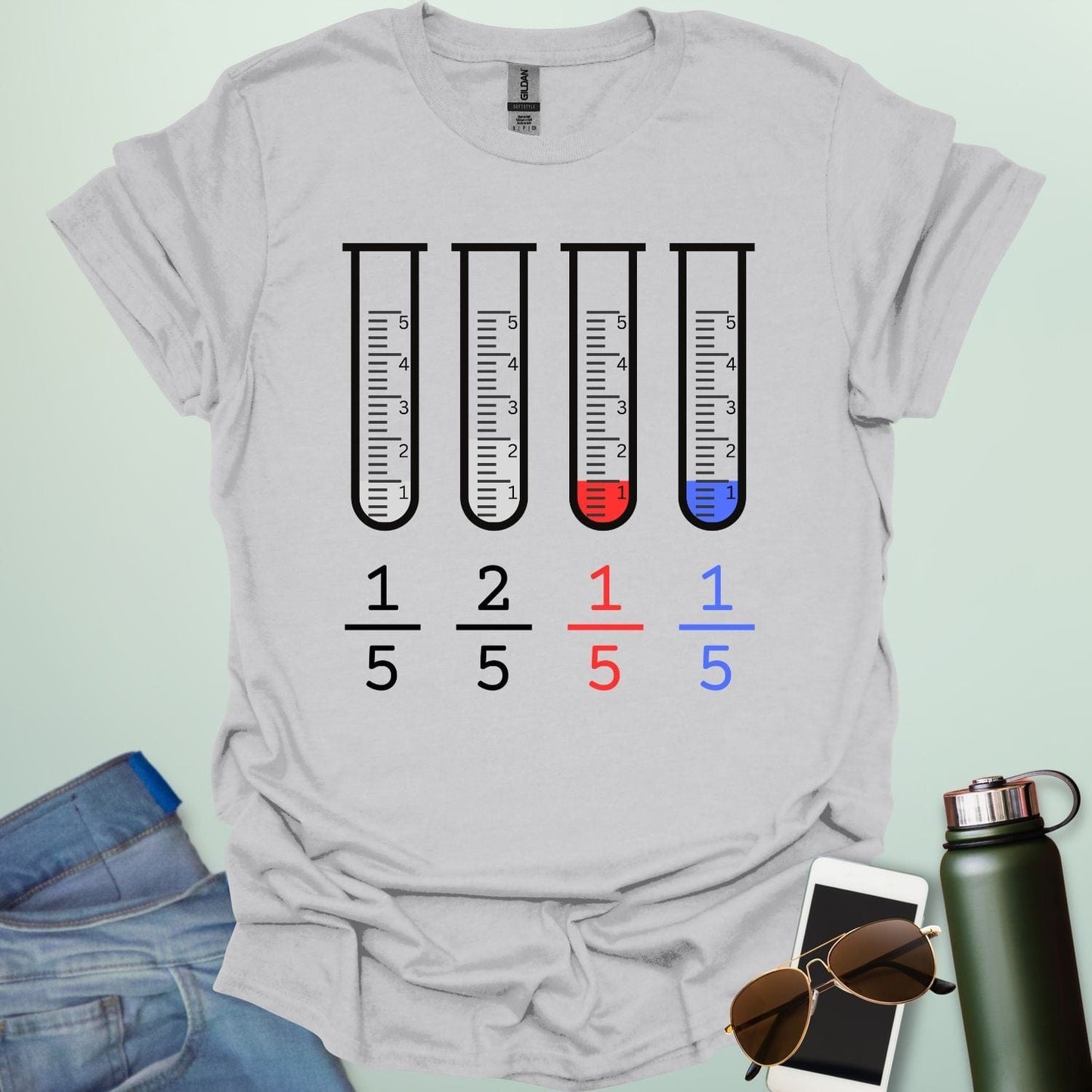 1 Fifth 2 Fifth Red Fifth Blue Fifth t-shirt with math fraction parody design, funny math shirt for teachers, students, and geeks.