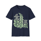 Detailed vintage botanical engraving of foxglove and deadly nightshade plants surrounded by retro serif text reading 'all plants are edible, some only once'.