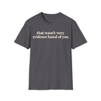 Minimalist typography graphic featuring bold serif text reading 'that wasn't very evidence based of you.'