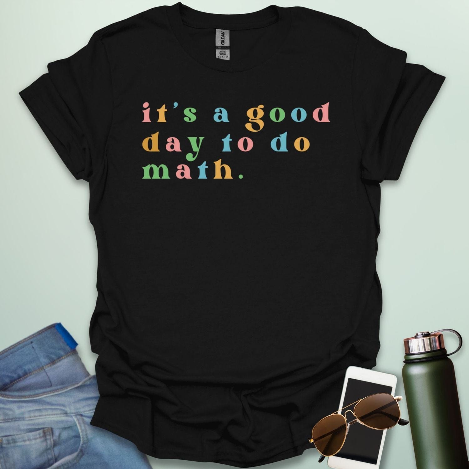 Black t-shirt with the colorful 'It's a good day to do math' design.