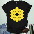 A yellow icon representing the James Webb Space Telescope's hexagonal mirror array.