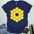 A yellow icon representing the James Webb Space Telescope's hexagonal mirror array.