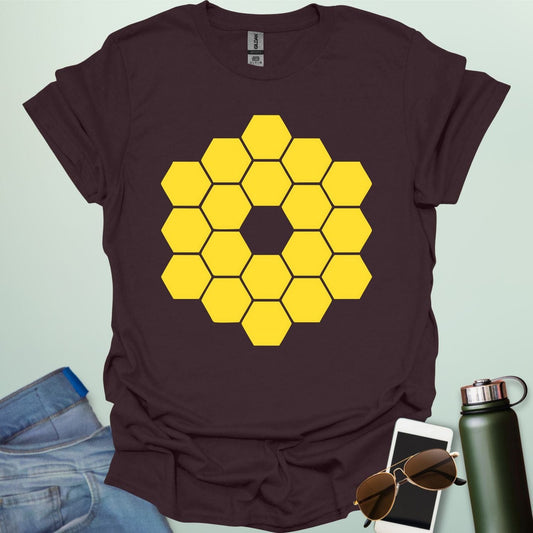 A yellow icon representing the James Webb Space Telescope's hexagonal mirror array.