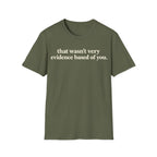 Minimalist typography graphic featuring bold serif text reading 'that wasn't very evidence based of you.'