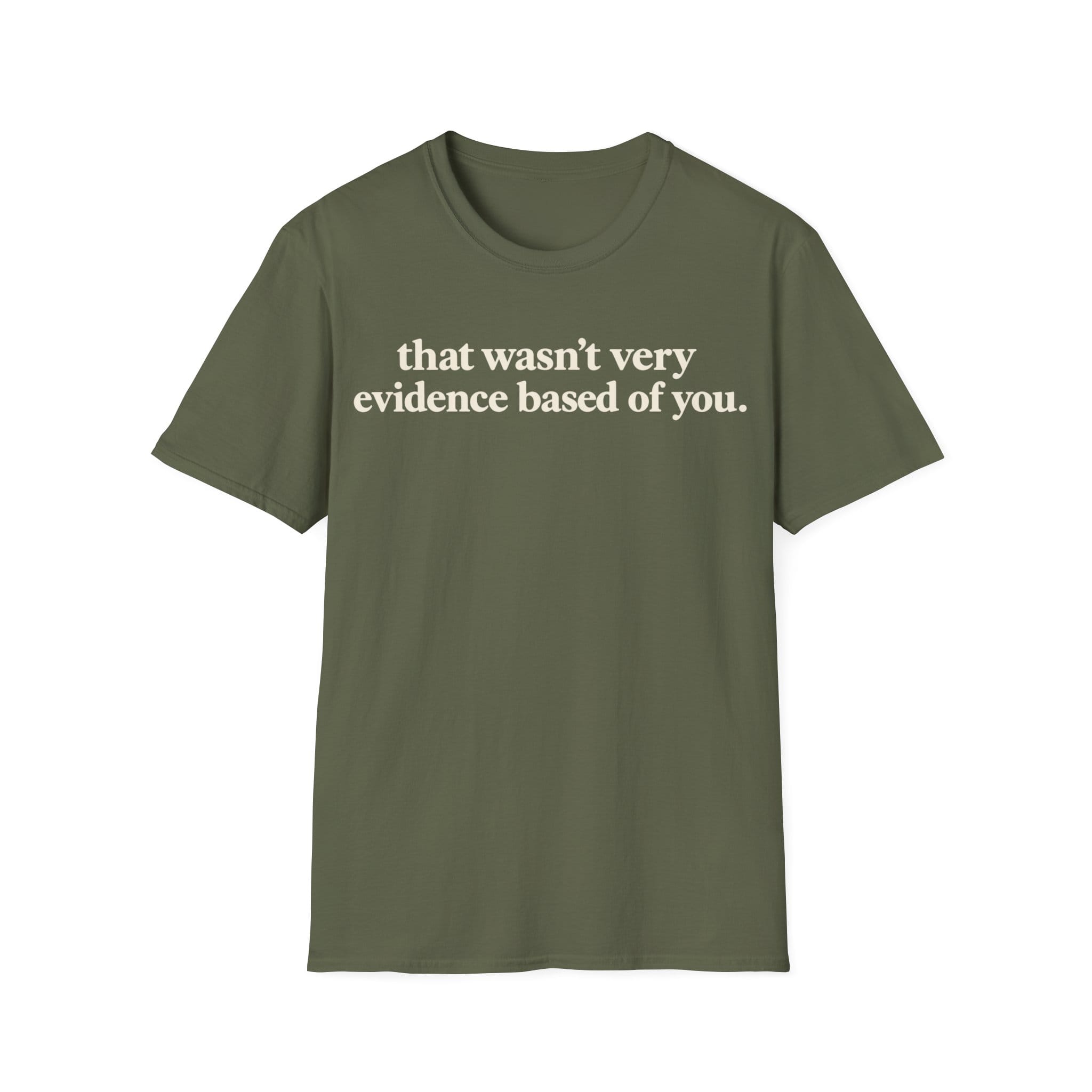 Minimalist typography graphic featuring bold serif text reading 'that wasn't very evidence based of you.'