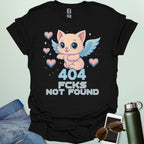 ‘404 F*cks Not Found’ t-shirt design with bold glitch/tech style lettering — a sarcastic error code humor tee.