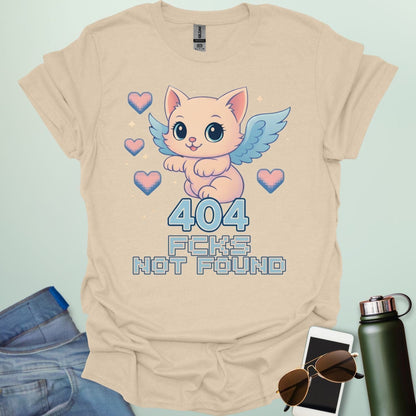 ‘404 F*cks Not Found’ t-shirt design with bold glitch/tech style lettering — a sarcastic error code humor tee.