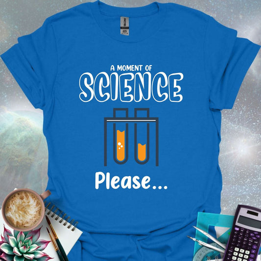 The text 'A MOMENT OF SCIENCE' above a graphic of two test tubes in a rack, with the text 'Please...' below.