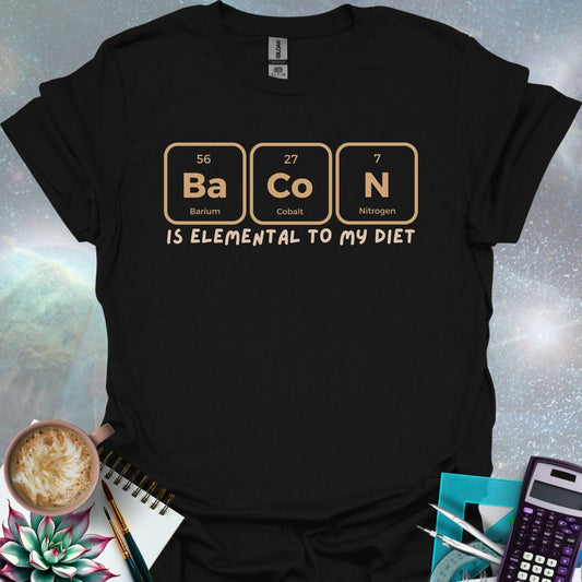 Three stylized periodic table elements reading 'Ba' (Barium), 'Co' (Cobalt), and 'N' (Nitrogen) above the text 'IS ELEMENTAL TO MY DIET'.