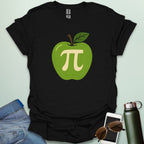 Apple Pi' t-shirt with a green apple graphic and a beige-colored Pi symbol inside.