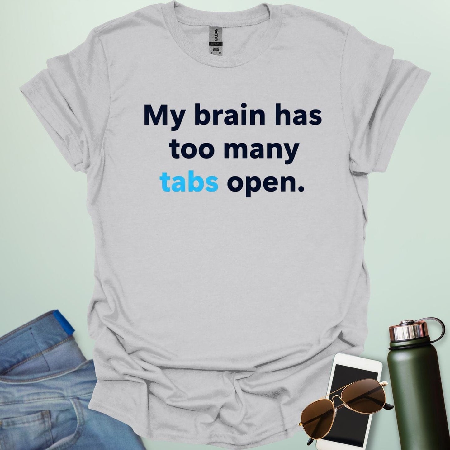 A graphic illustration of multiple computer browser tabs stacked on top of each other with the text "I HAVE TOO MANY TABS OPEN IN MY BRAIN."