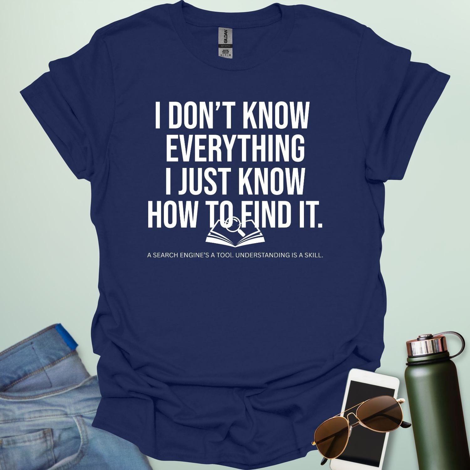 A minimalist graphic design featuring a magnifying glass icon next to the bold, confident text "I CAN FIND IT" in a clean, modern font.