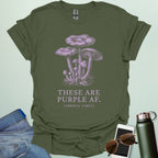 Botanical illustration of various mushrooms and fungi with text that reads 'THESE ARE PURPLE AF.' and '[AMMONIA FUNGI]' in a clean serif font.