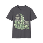 Detailed vintage botanical engraving of foxglove and deadly nightshade plants surrounded by retro serif text reading 'all plants are edible, some only once'.