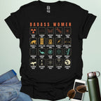 ‘Badass Women in Science’ t-shirt with bold typography — empowering STEM tee celebrating female scientists and women in science.