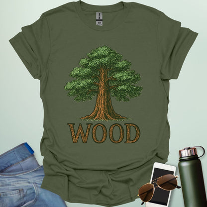 Wood tee with stylized tree / nature motif — perfect for fans of forests, national parks & Taylor Swift.
