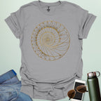 Elegant Fibonacci spiral t-shirt design, representing the golden ratio in a stylish artistic graphic.