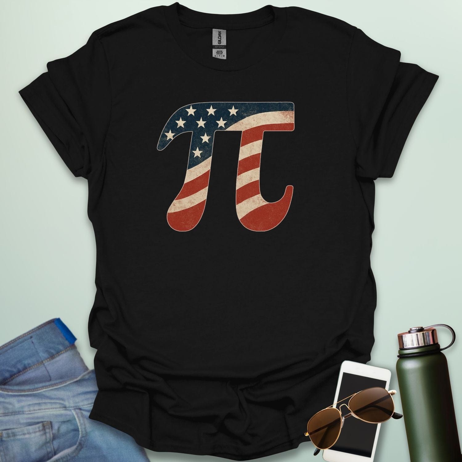 American Pi t-shirt, with the Pi symbol designed in the style of the American flag.
