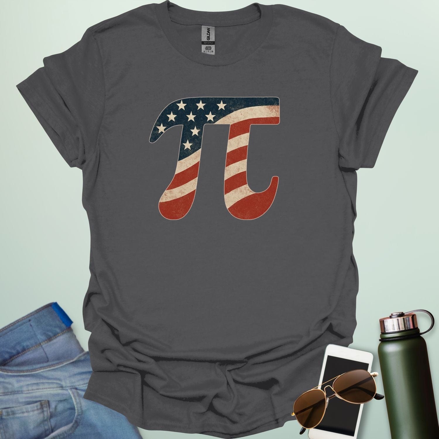 American Pi t-shirt, with the Pi symbol designed in the style of the American flag.