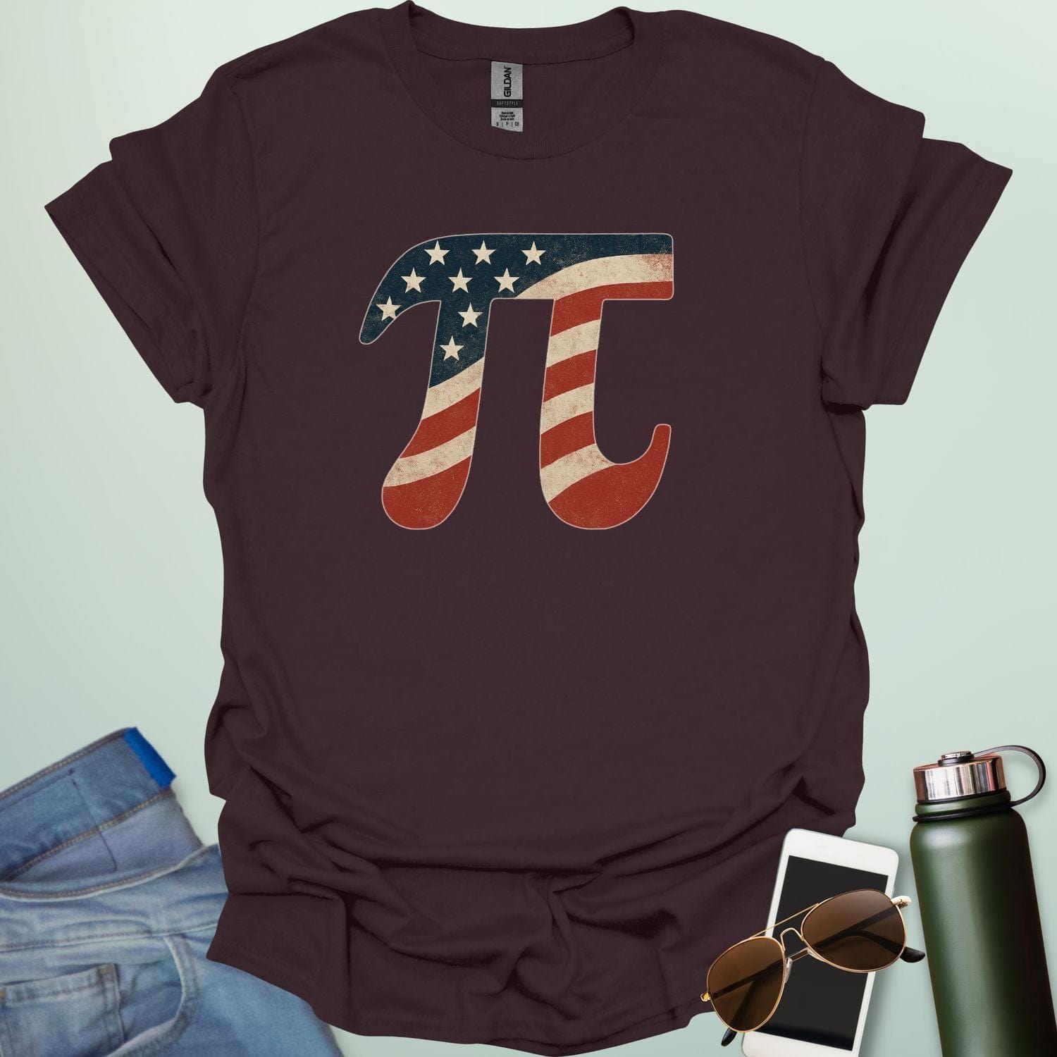 American Pi t-shirt, with the Pi symbol designed in the style of the American flag.