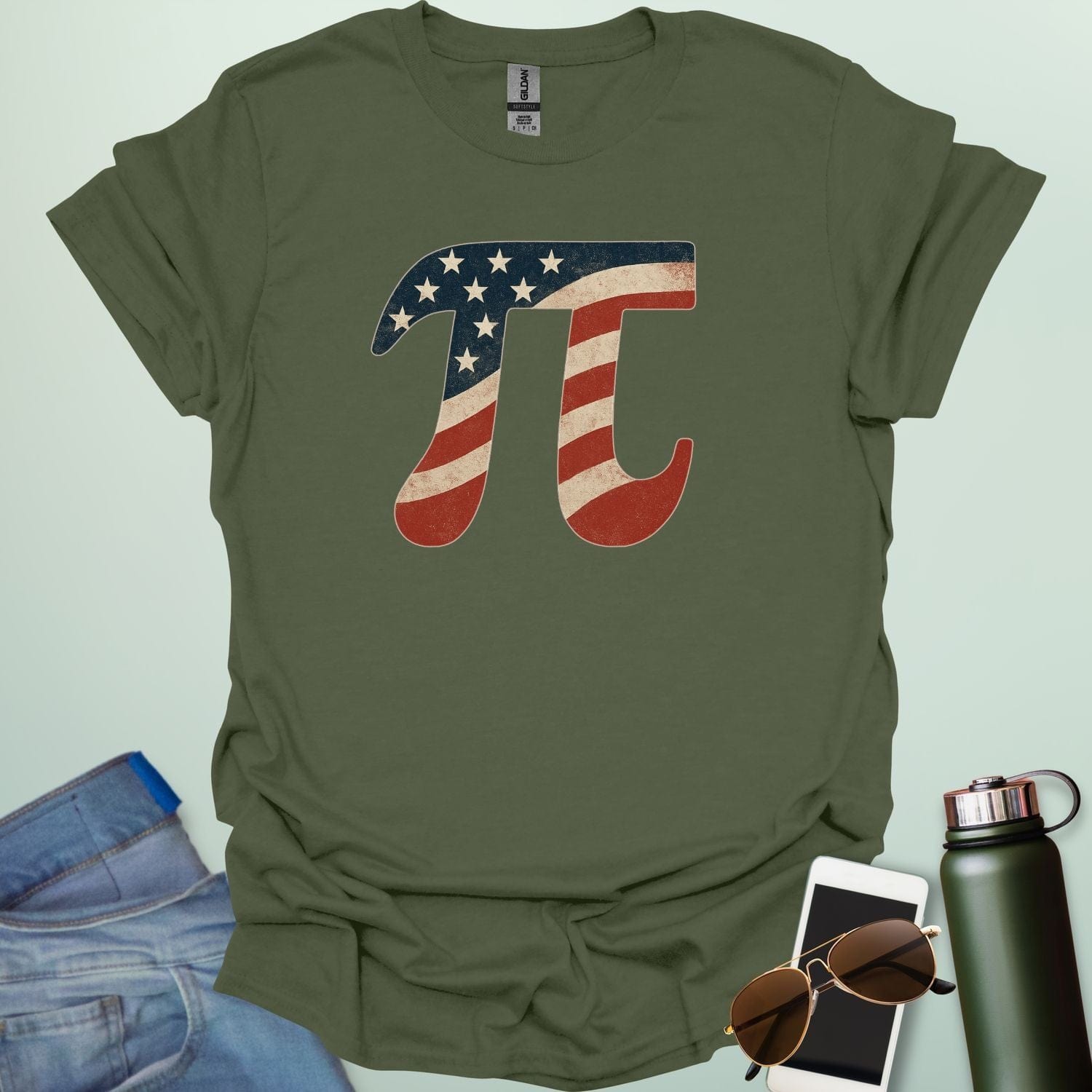 American Pi t-shirt, with the Pi symbol designed in the style of the American flag.