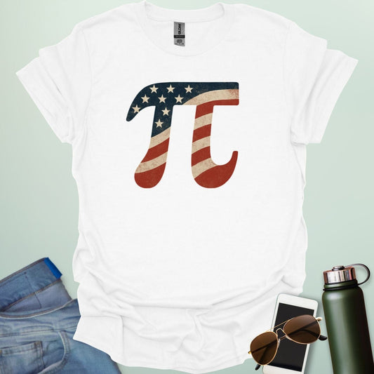 American Pi t-shirt, with the Pi symbol designed in the style of the American flag.