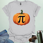 Pumpkin Pi t-shirt with pumpkin graphic incorporating the Pi symbol — a math pun design for Pi Day, Halloween, and fall lovers.