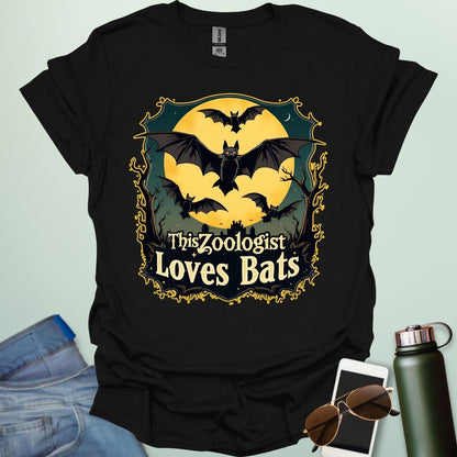 This Zoologist Loves Bats t-shirt featuring bat graphic design — a wildlife science tee for zoologists, animal lovers, and bat fans.