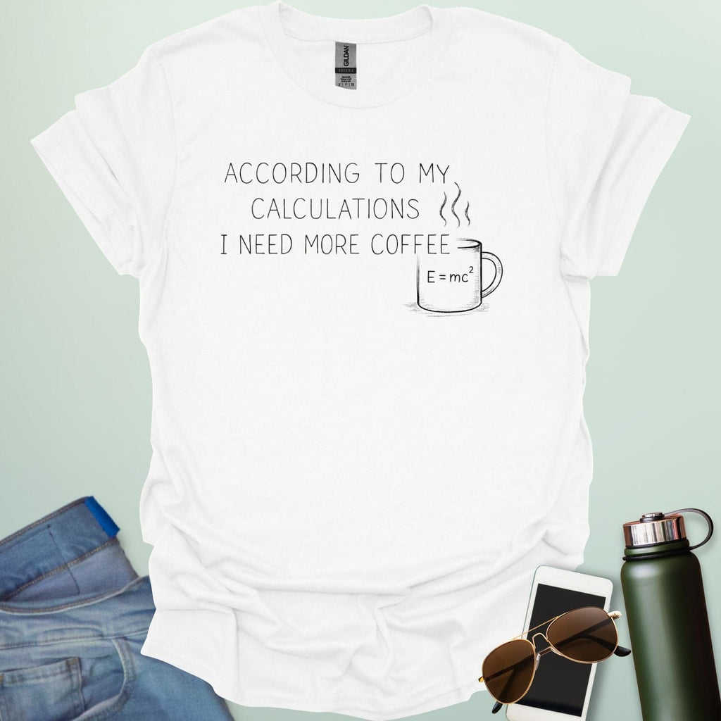 A chalkboard-style design showing complex mathematical formulas and a coffee cup, labeled with the title "CALCULATED COFFEE INTAKE."