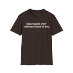 Minimalist typography graphic featuring bold serif text reading 'that wasn't very evidence based of you.'