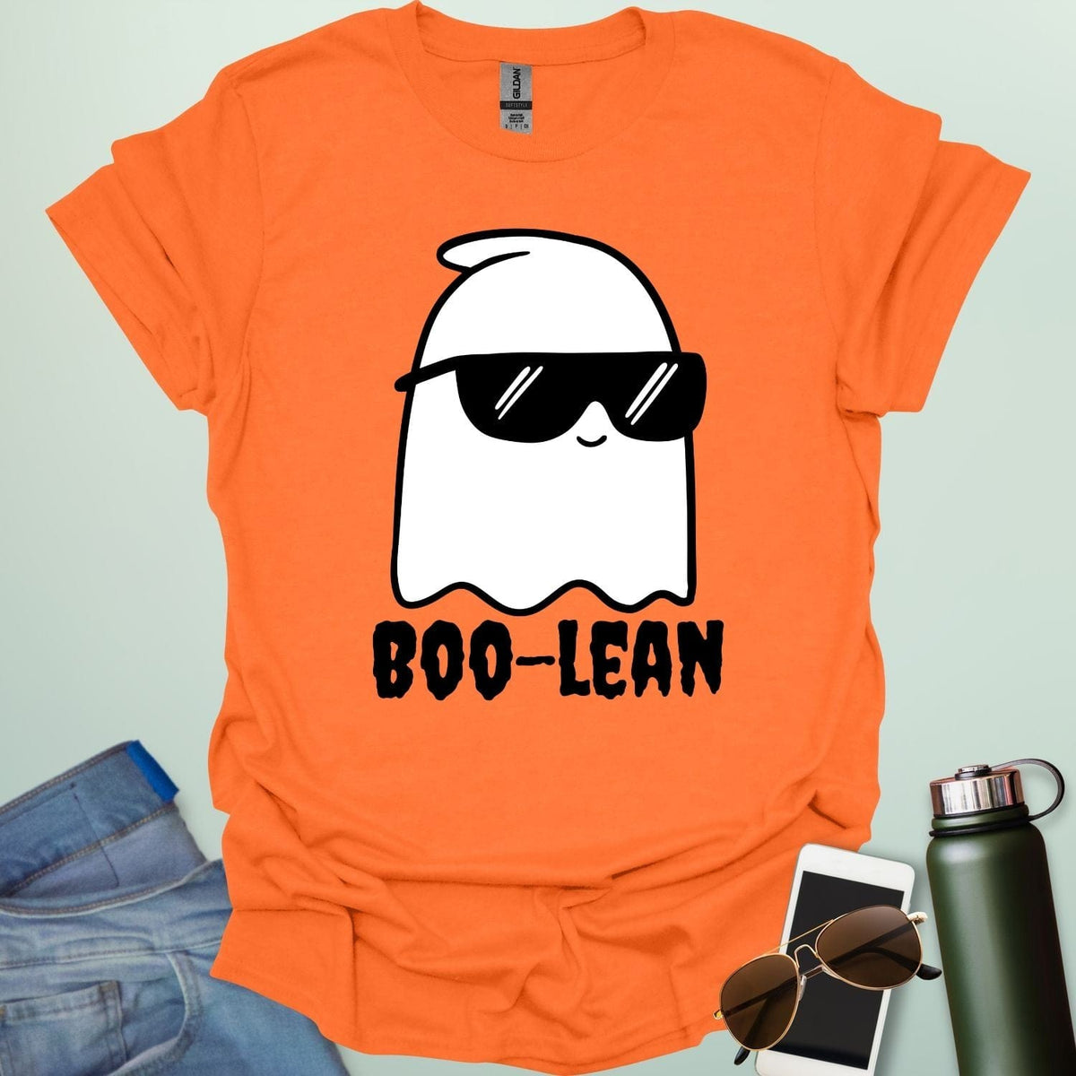 BOO-LEAN t-shirt with Halloween-themed computer programming pun design — Boolean logic meets spooky humor.