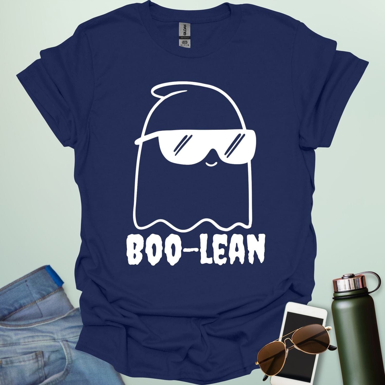 BOO-LEAN t-shirt with Halloween-themed computer programming pun design — Boolean logic meets spooky humor.