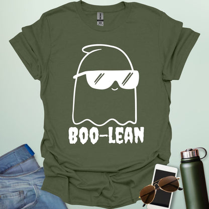 BOO-LEAN t-shirt with Halloween-themed computer programming pun design — Boolean logic meets spooky humor.