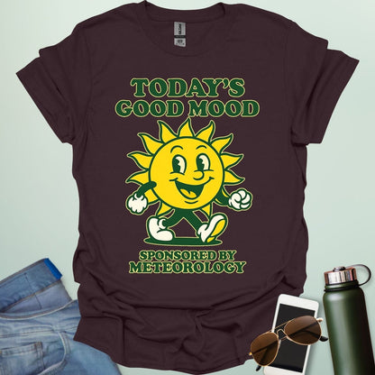 TODAY'S GOOD MOOD Sponsored by Meteorology t-shirt with retro sun graphic, funny weather science shirt for meteorologists.