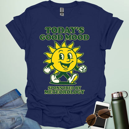 TODAY'S GOOD MOOD Sponsored by Meteorology t-shirt with retro sun graphic, funny weather science shirt for meteorologists.