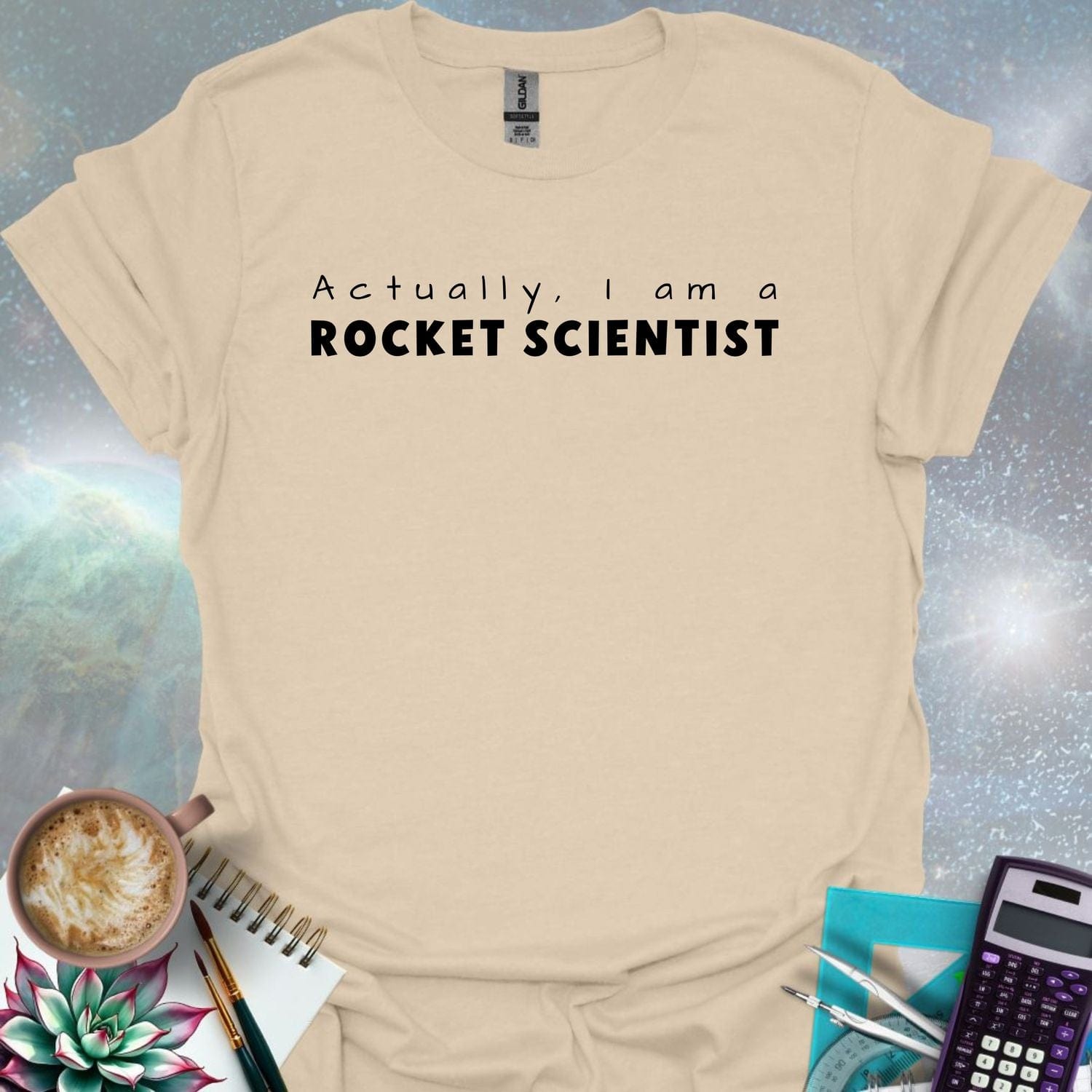 The text 'Actually, I Am A Rocket Scientist' in a bold font.