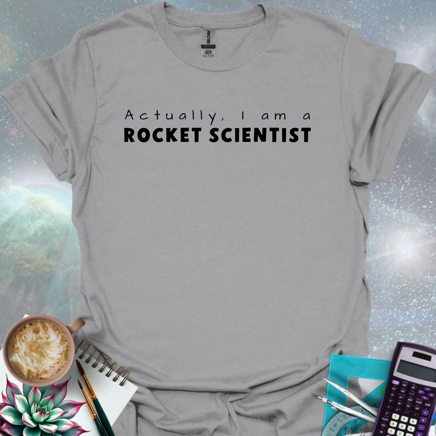 The text 'Actually, I Am A Rocket Scientist' in a bold font.