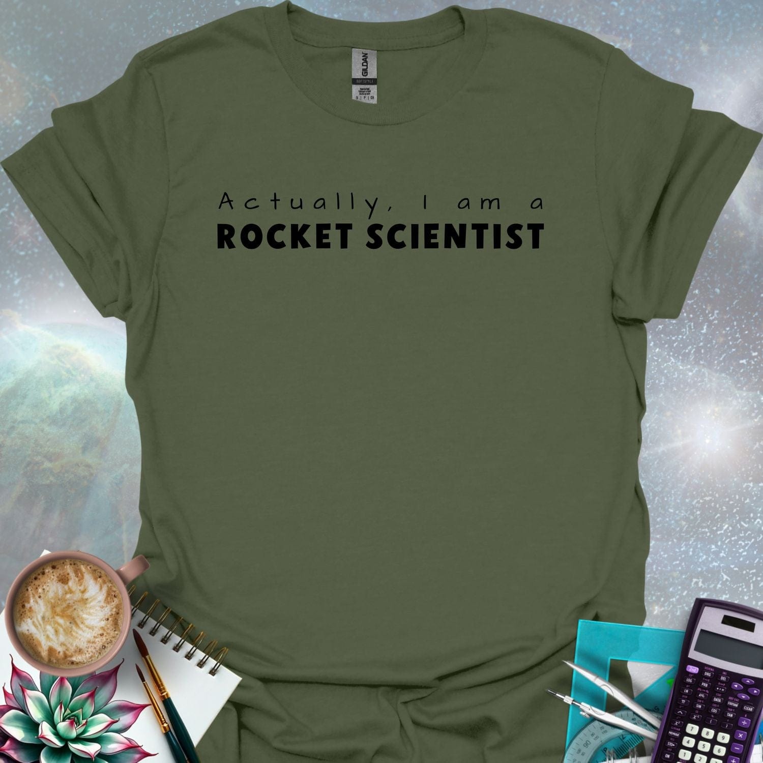 The text 'Actually, I Am A Rocket Scientist' in a bold font.