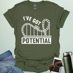 I've Got Potential' t-shirt with a white graphic of a rollercoaster