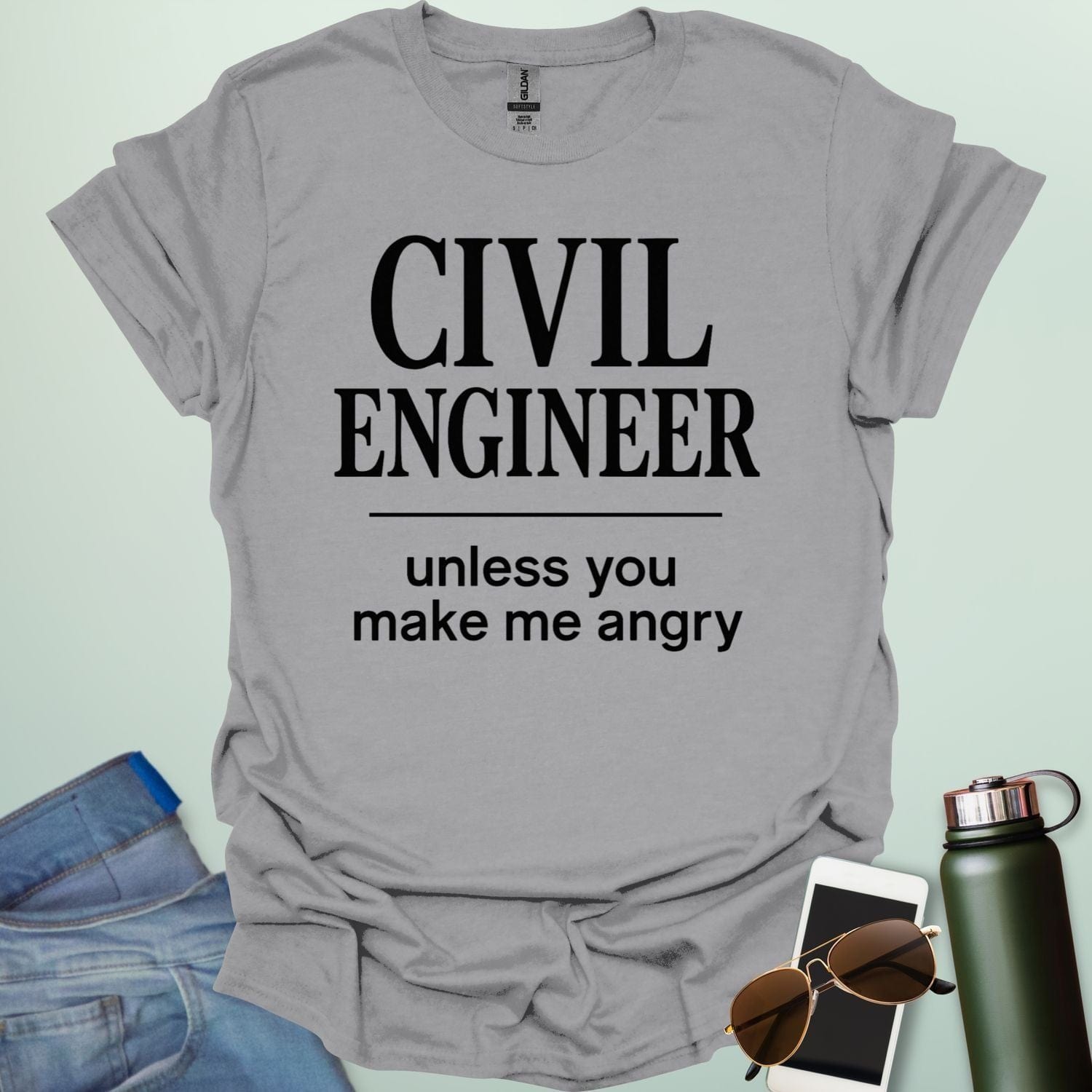 Civil Engineer Unless You Make Me Angry' t-shirt with a bold text design.