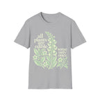 Detailed vintage botanical engraving of foxglove and deadly nightshade plants surrounded by retro serif text reading 'all plants are edible, some only once'.