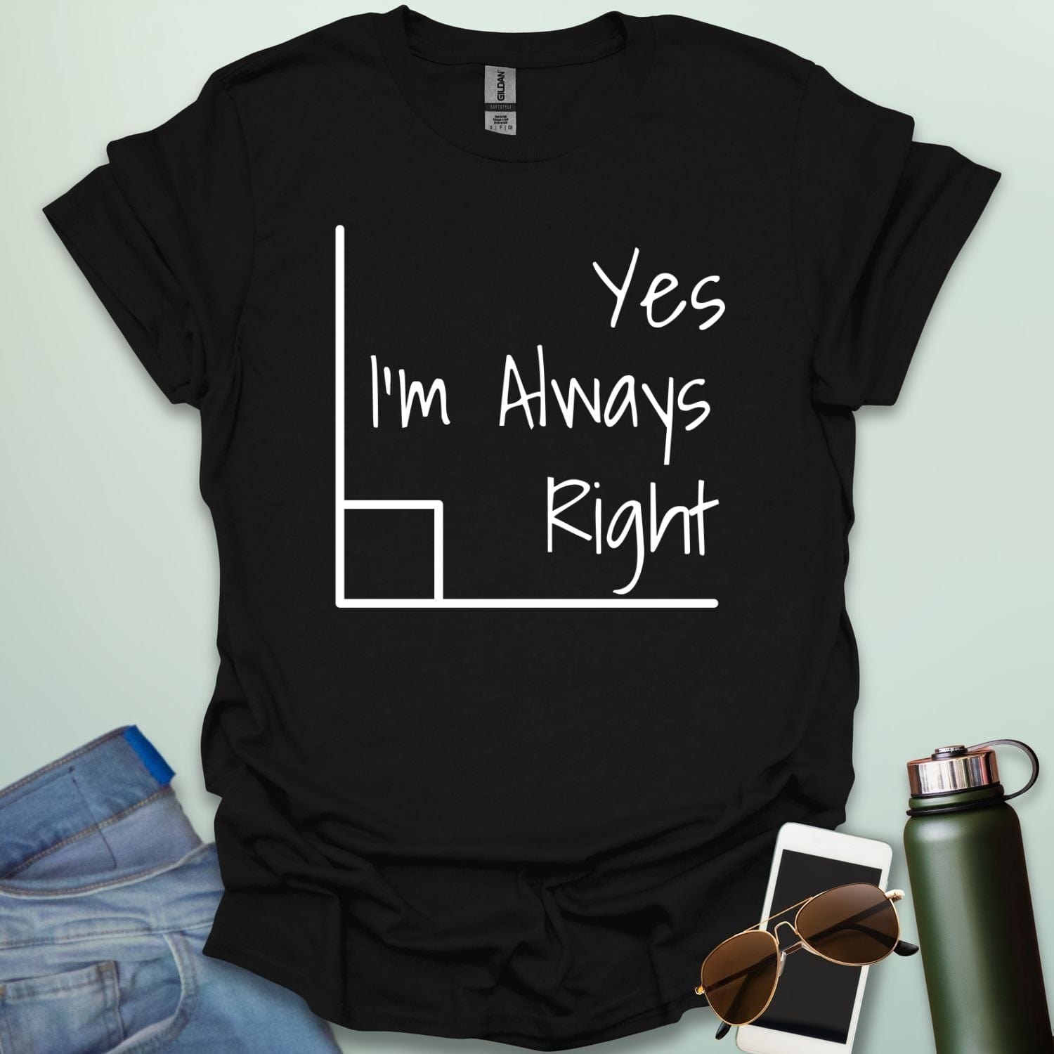 The phrase 'Yes, I'm Always Right' inside a right angle graphic.