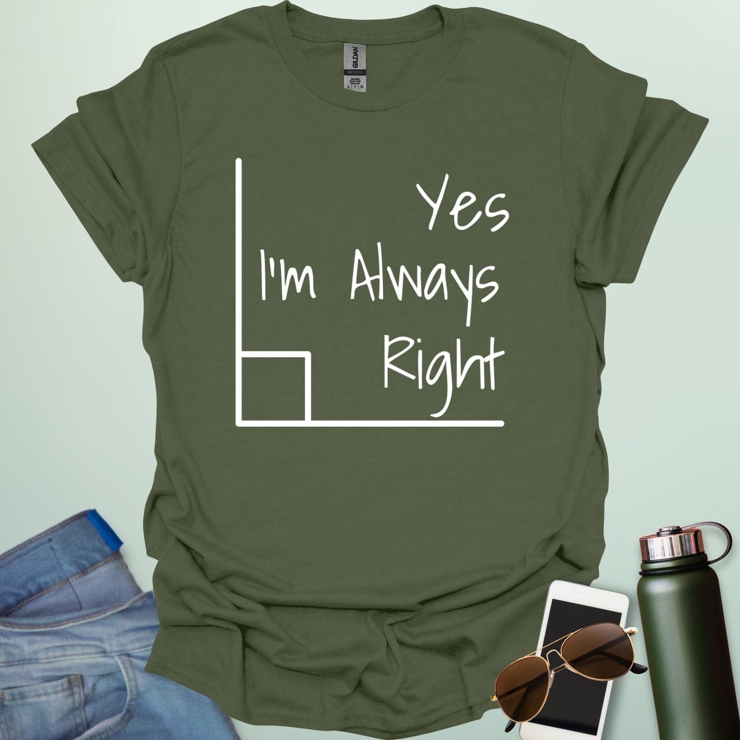 The phrase 'Yes, I'm Always Right' inside a right angle graphic.